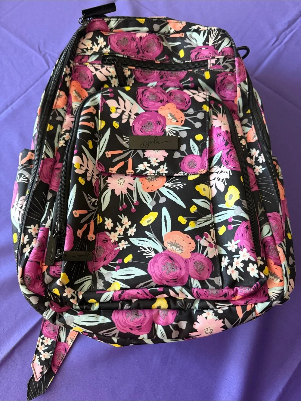 Ju-Ju Be Be Right Back Backpack Diaper Bag In Black and Bloom